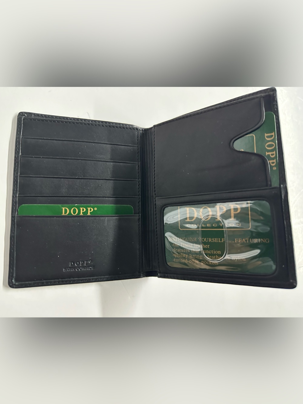 Dopp Black Cowhide Wallet - New with additional plastic insert pockets
